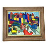 Mid Century Swedish Oil on Panel –  Harbour scene by Tommy Hallberg