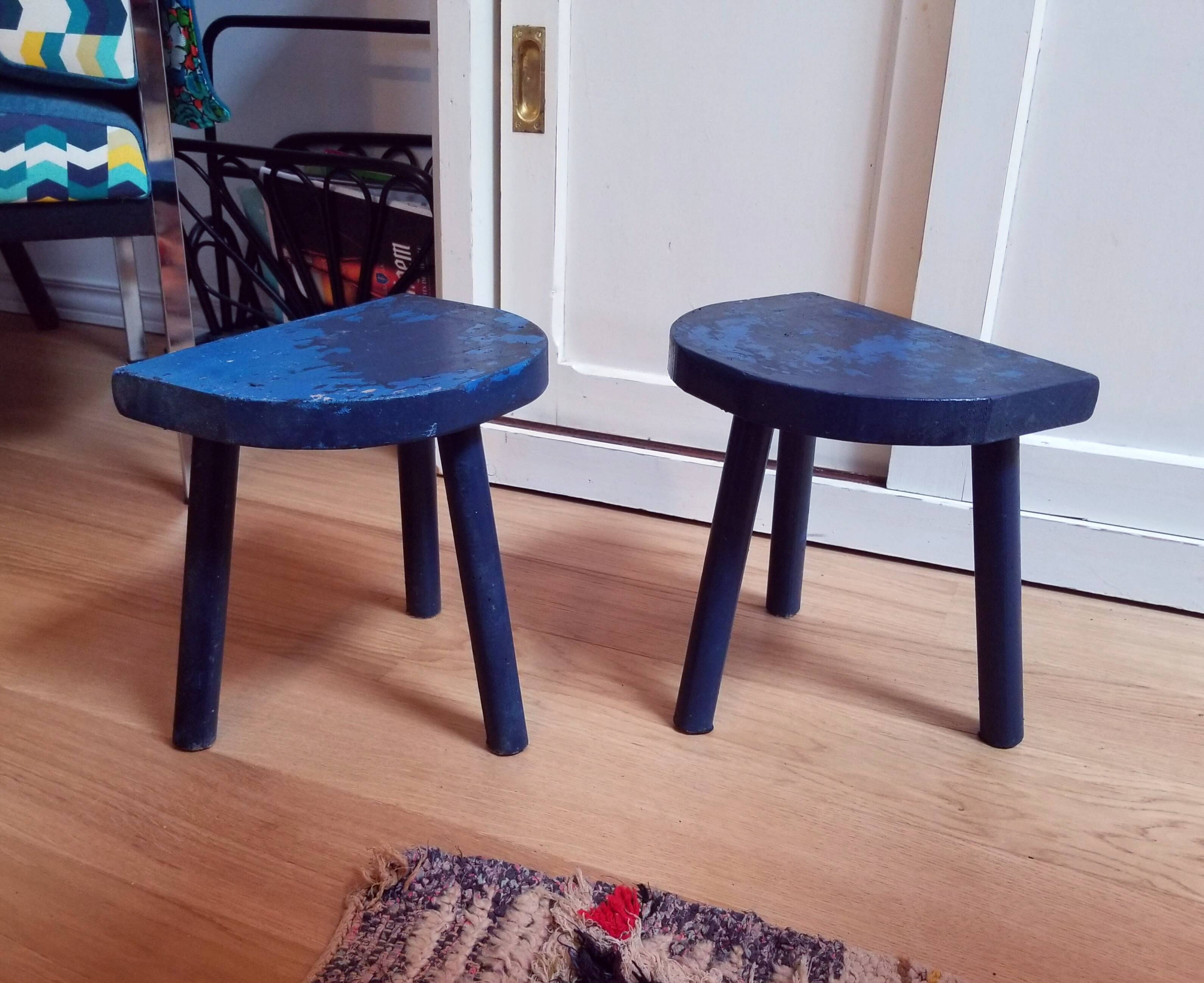 Blue milking stools