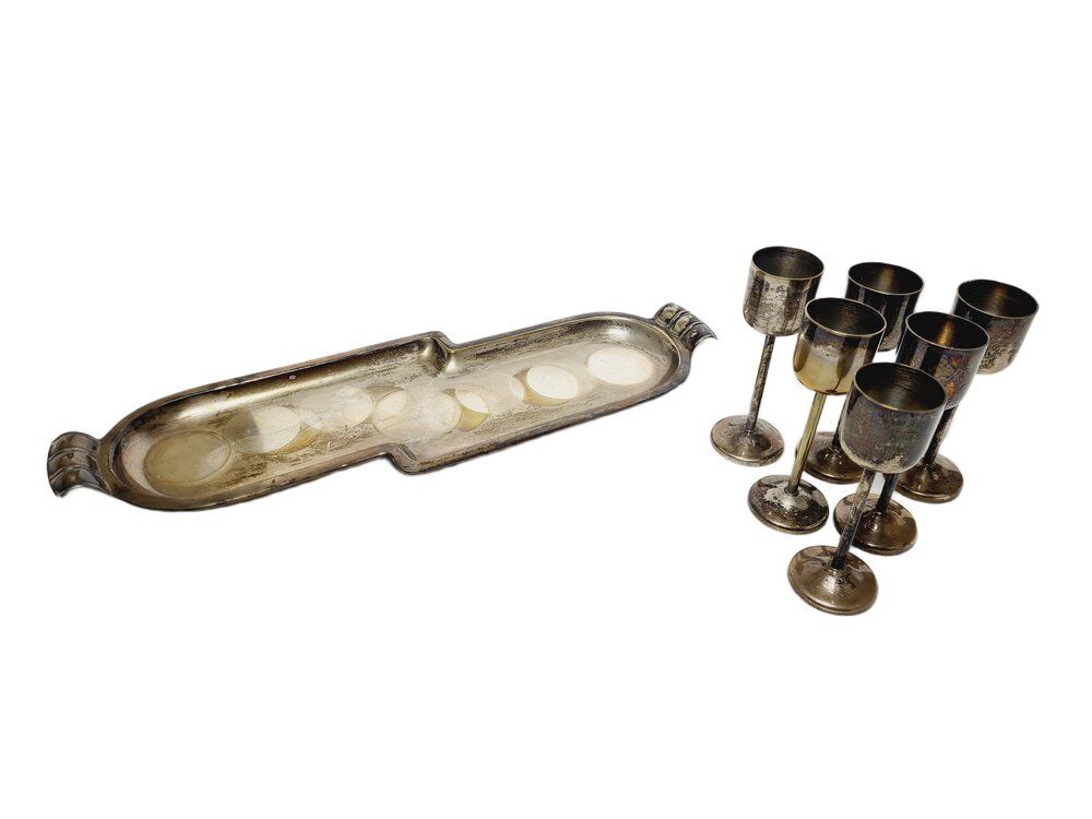 Ensemble de boissons Art Déco de Szandrik, Hongrie, années 1930, ensemble de 7 pièces.