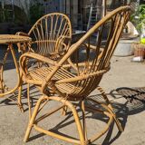 rattan garden set 2 armchairs and side table