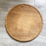 Grand miroir rond en rotin vintage