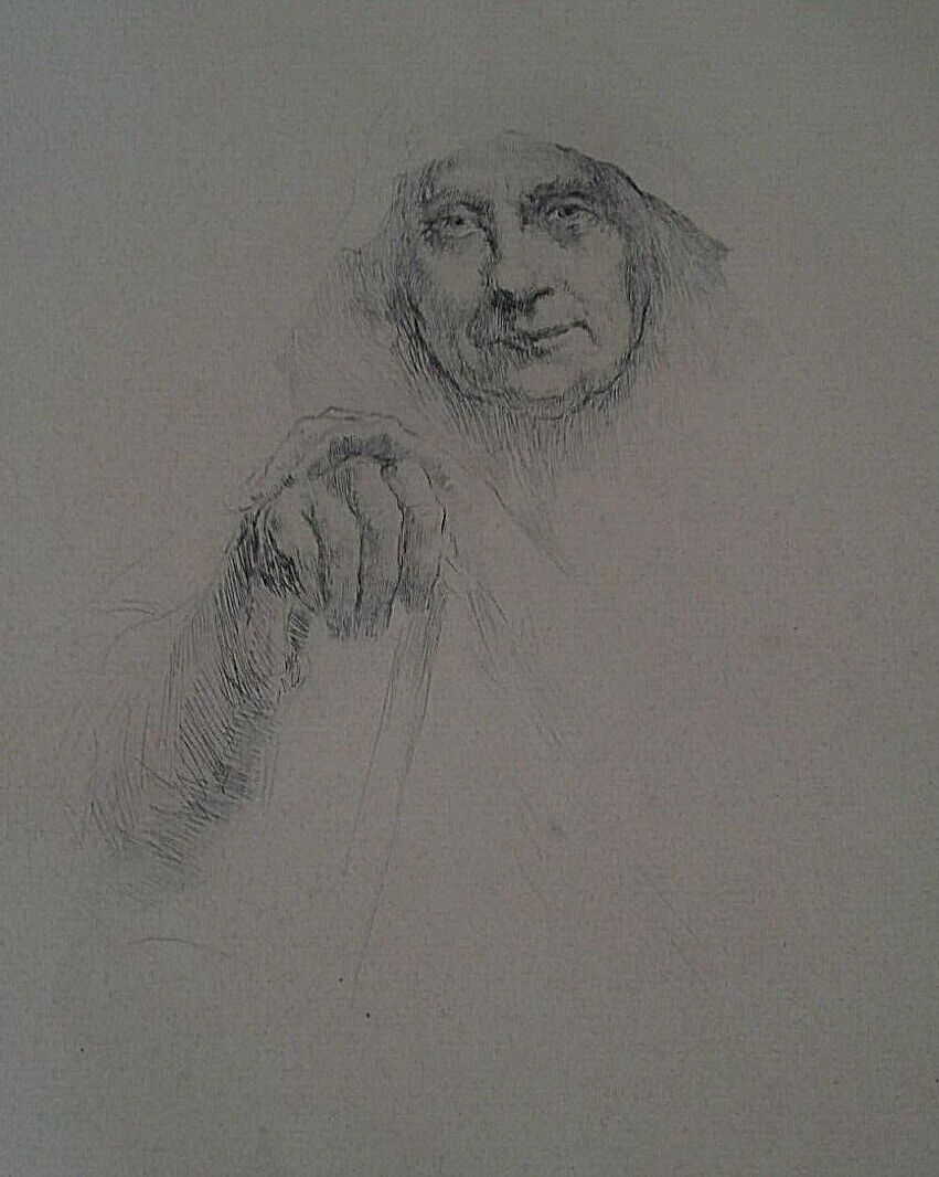 Engraving signed Henri Le Riche portrait of an old woman