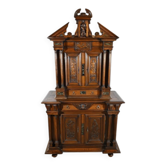 Small Buffet with Two Bodies in Solid Walnut, Renaissance Style – Mid 19th Century