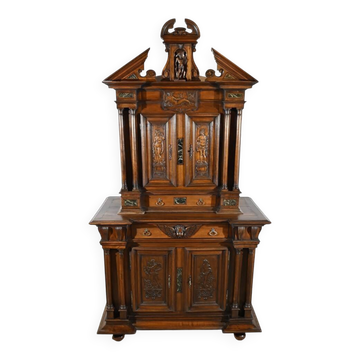 Small Buffet with Two Bodies in Solid Walnut, Renaissance Style – Mid 19th Century