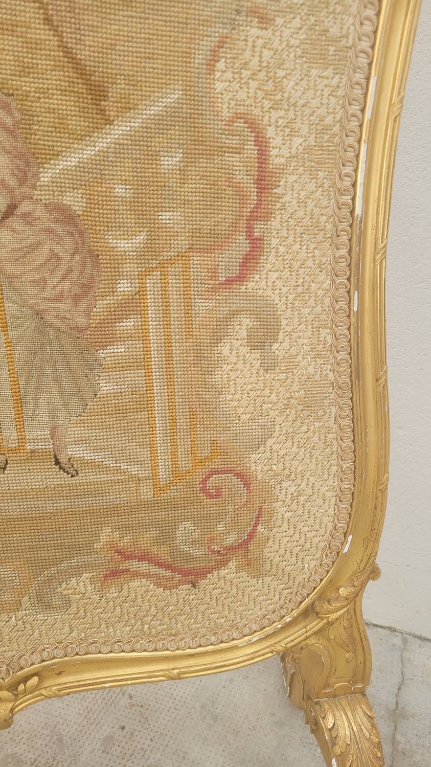 Louis xv style fireplace screen fire screen in gilded wood 19th century tapestry