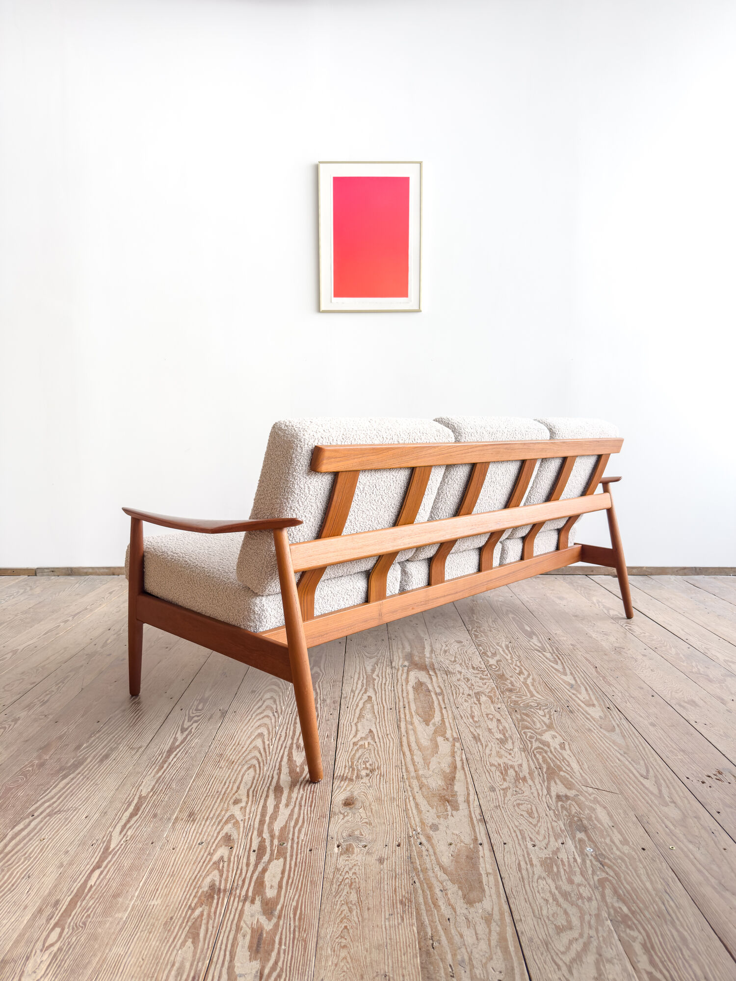Canapé Arne Vodder modèle FD164 en teck, tissu bouclé, Danemark années 1960