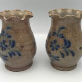 Pair of vintage pottery vases with floral decoration and glaçureau sel