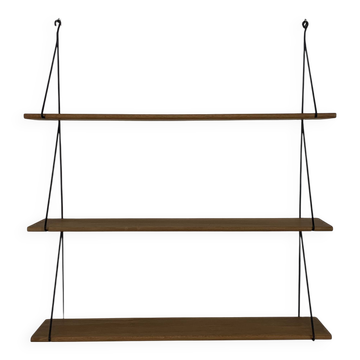 60s wall-mounted string shelf, wood and metal