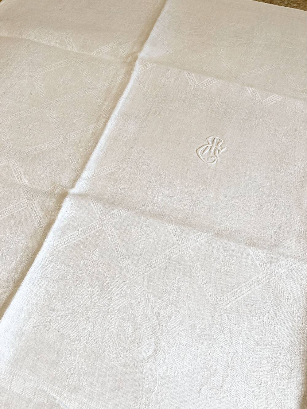 12 antique damask and monogrammed napkins