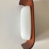 Wall lamp Goffredo Reggiani in teak wood and opaline 1960
