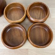 Scandinavian teak bowl and 4 ramekins