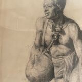 Orientalist charcoal drawing of the early twentieth century