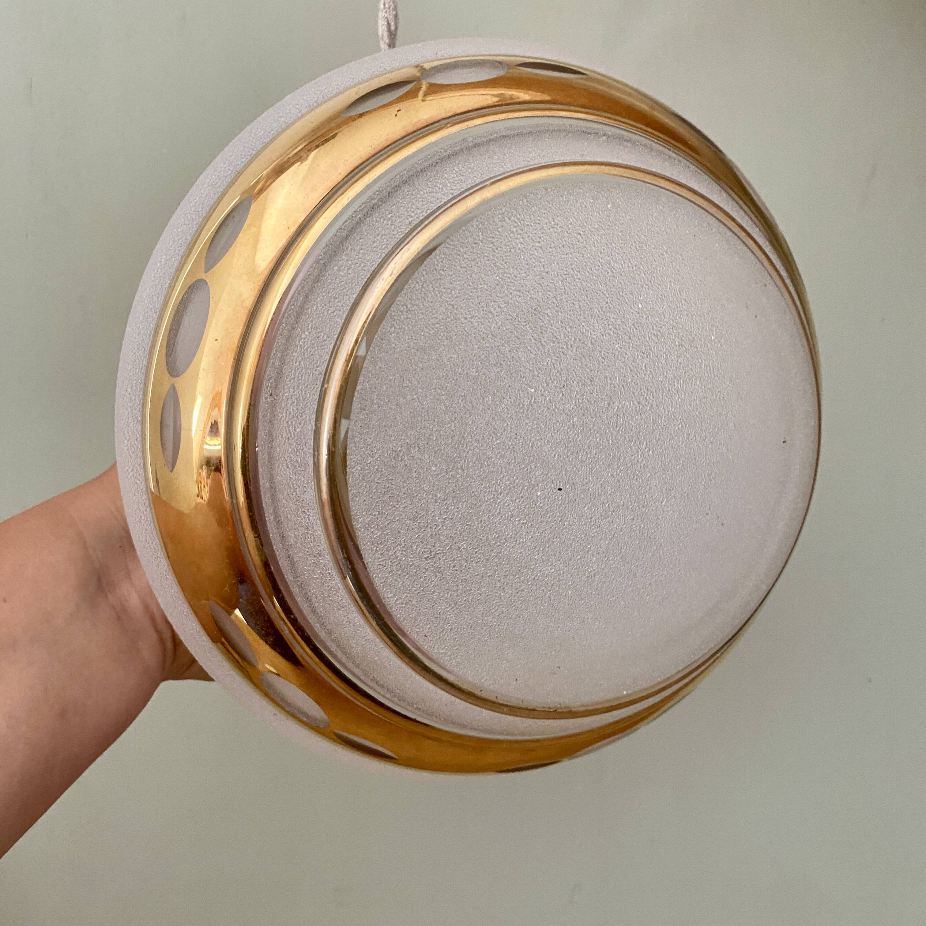 Vintage art deco globe pendant light in white and gold frosted glass