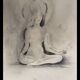Painting signed charcoal woman buddha zen attitude