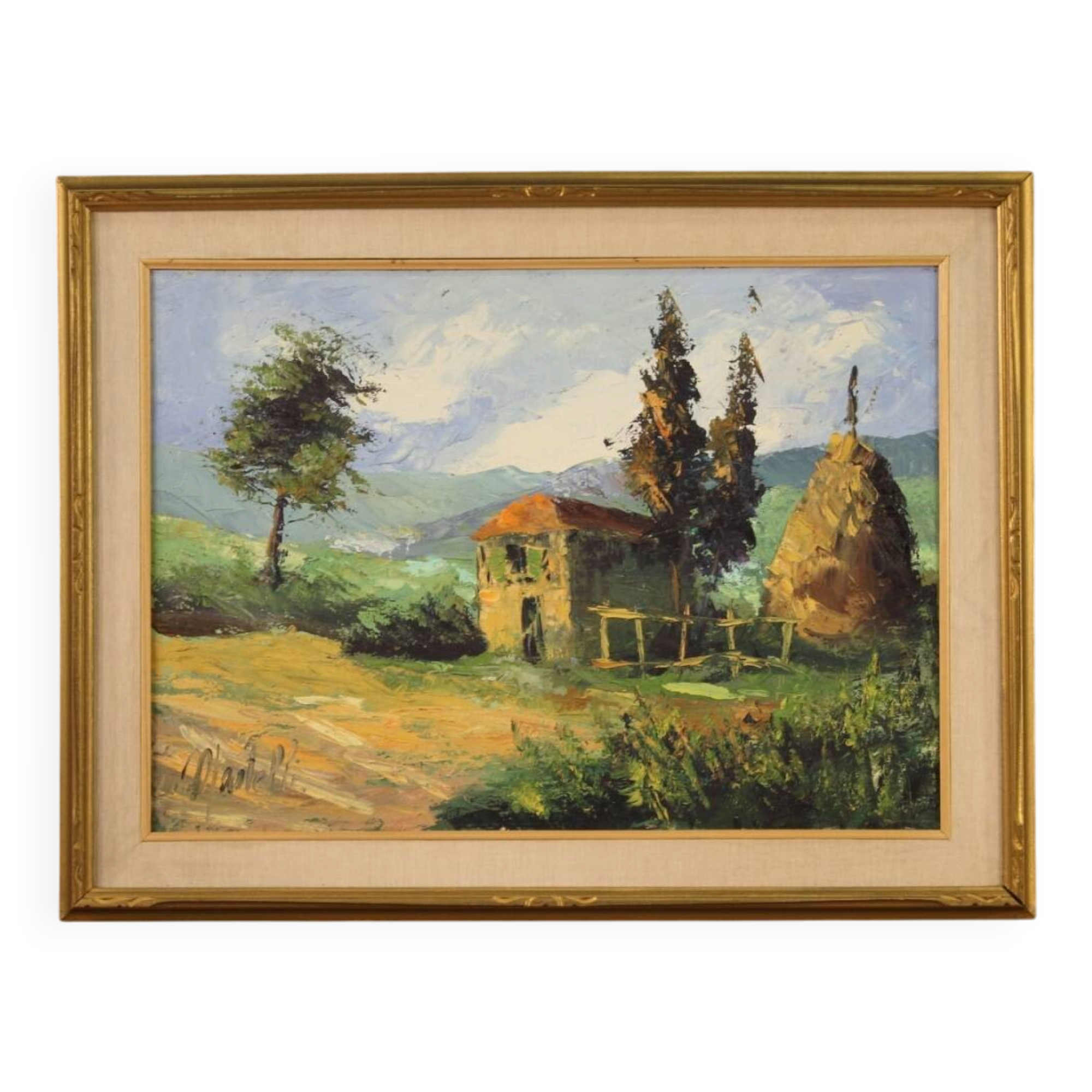 Italian signed painting countryside landscape from 20th century