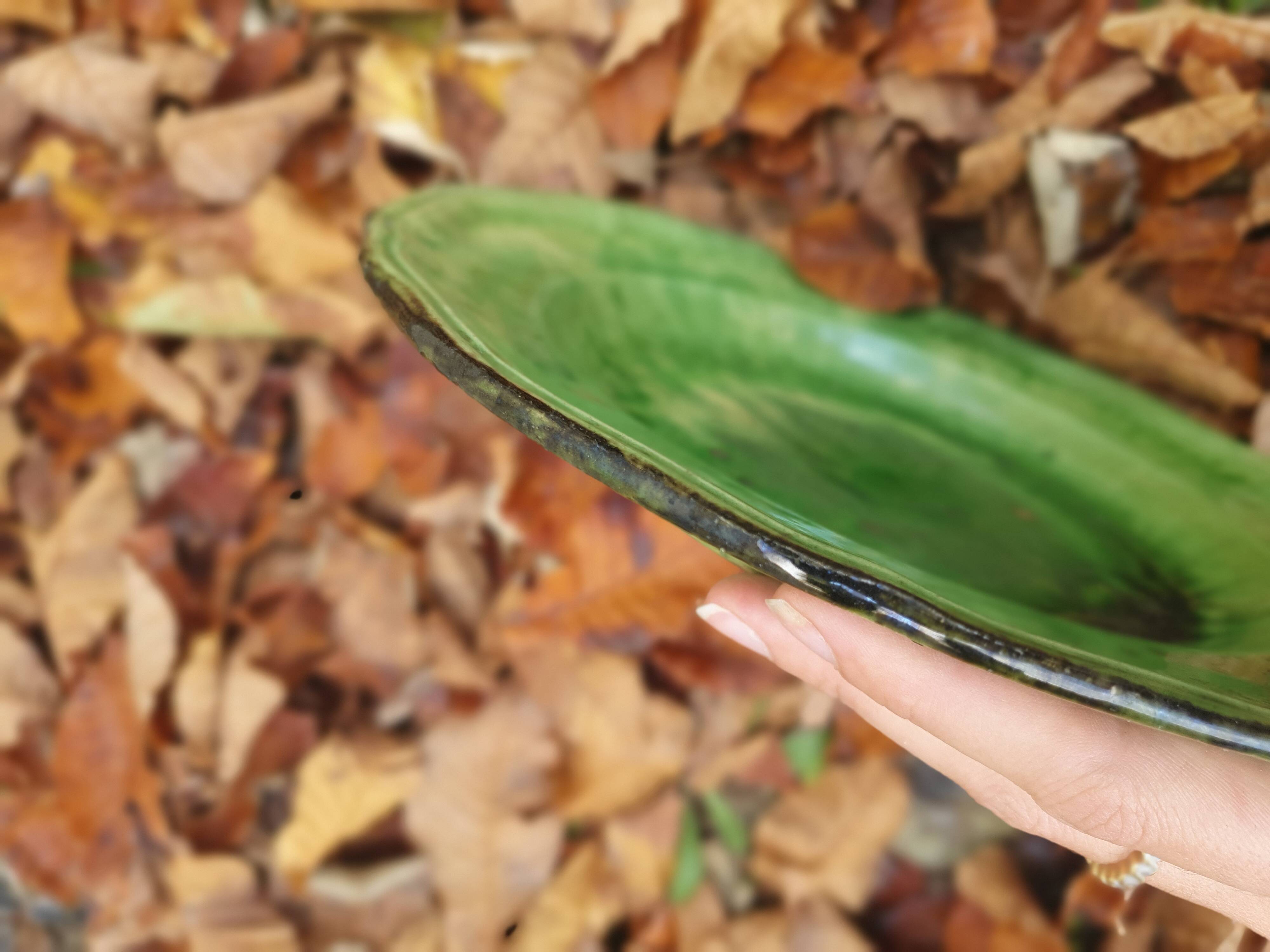 Hollow plate in green glazed clay Etienne Noël