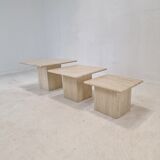 Set of 3 italian travertine coffee or side tables, 1980s