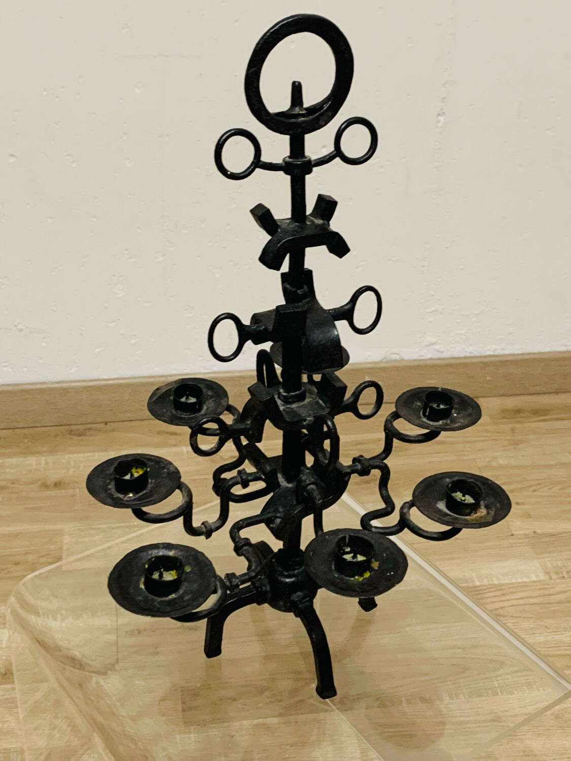 Black brutalist candlestick with 7 lights