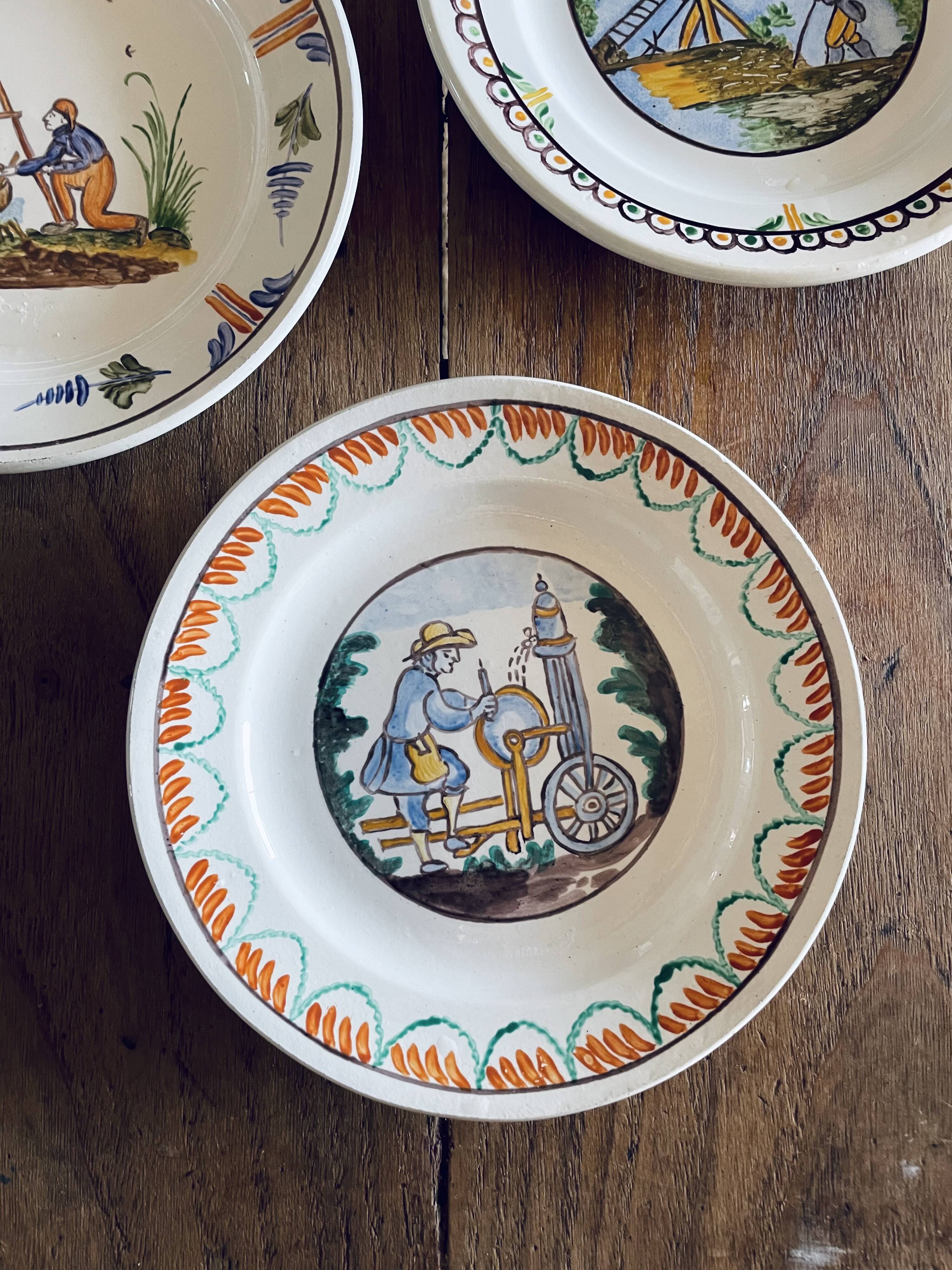 19th Century Plates Popular Faience Moulin des Loups & Hamage