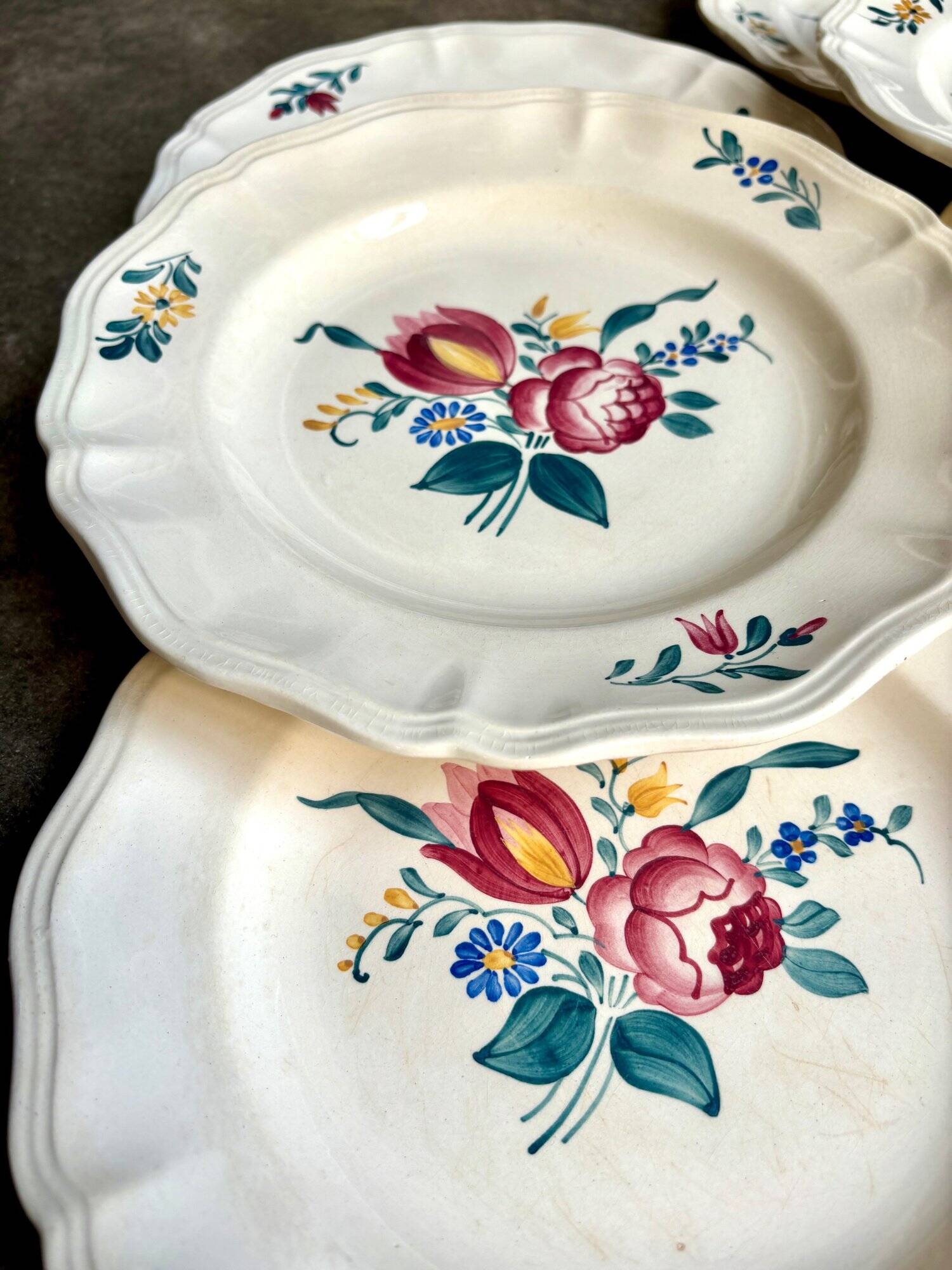 6 flat plates in Digoin Sarreguemines earthenware, "Yann" service