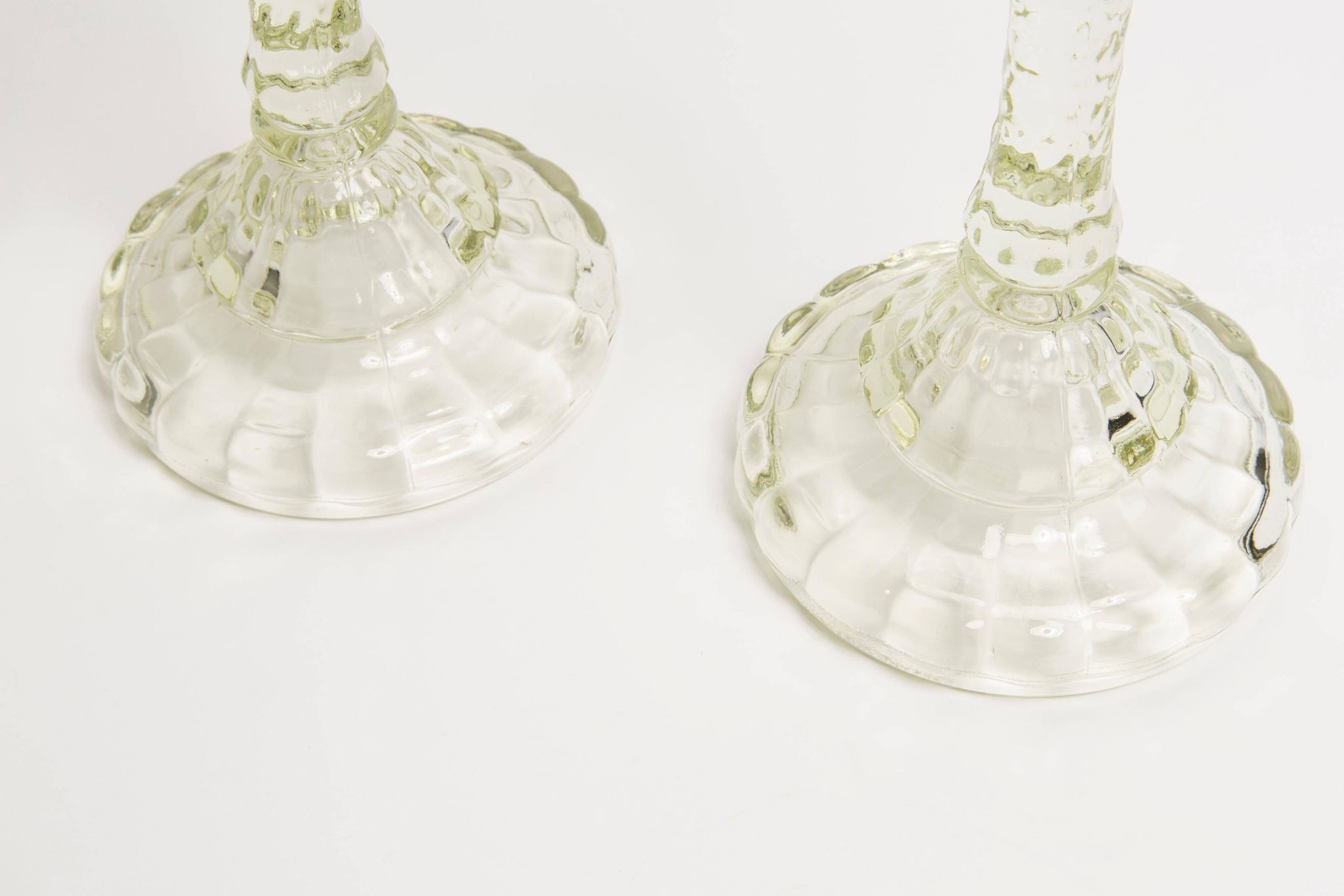 Set of two light green glass candlesticks from the mid-century, Europe, 1960s.