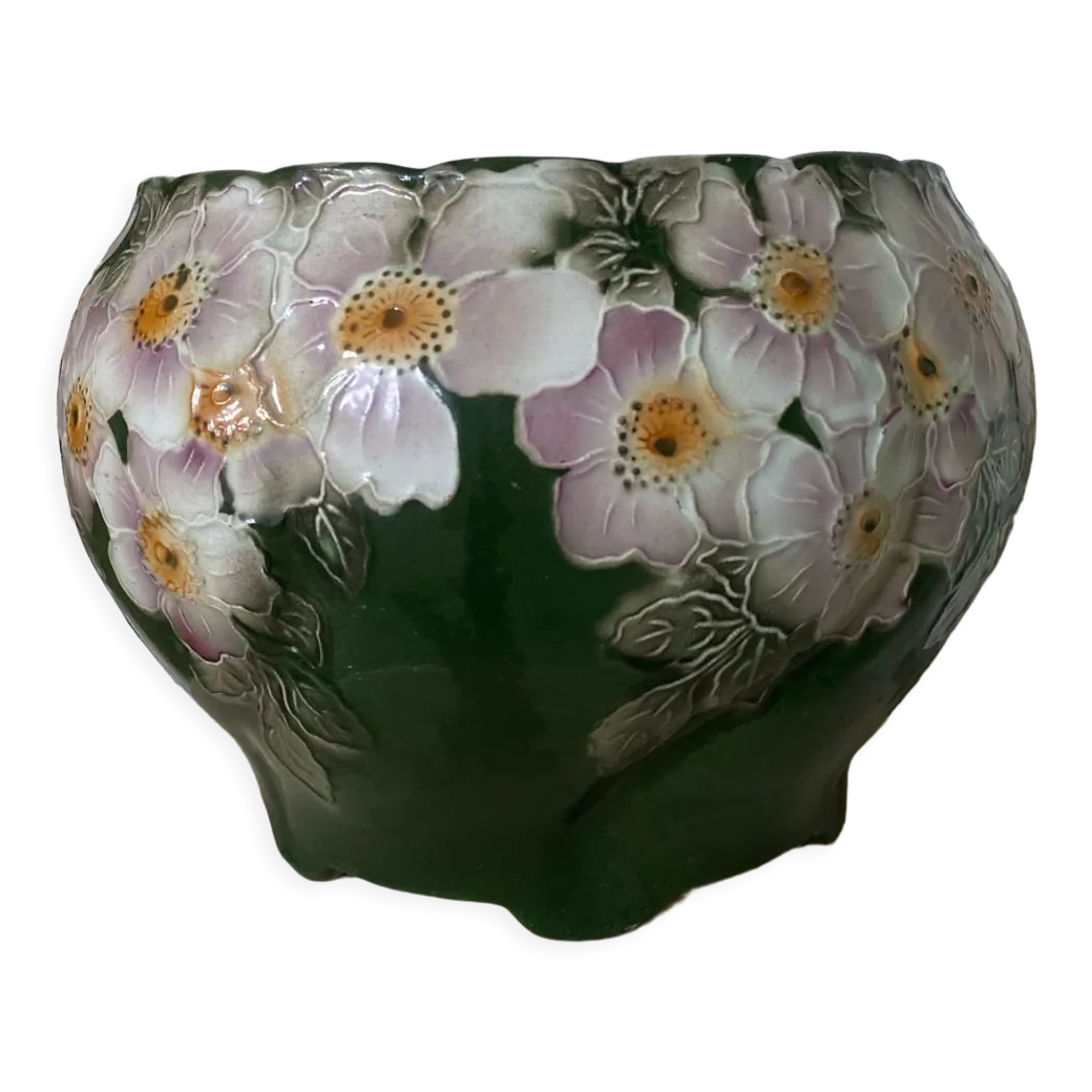 Cache pot en barbotine fleurie