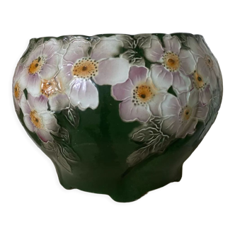 Cache pot en barbotine fleurie