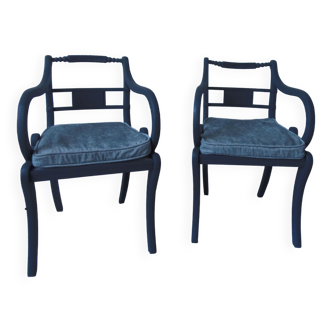 Paire de fauteuils à crosse réenchantés en gris ardoise