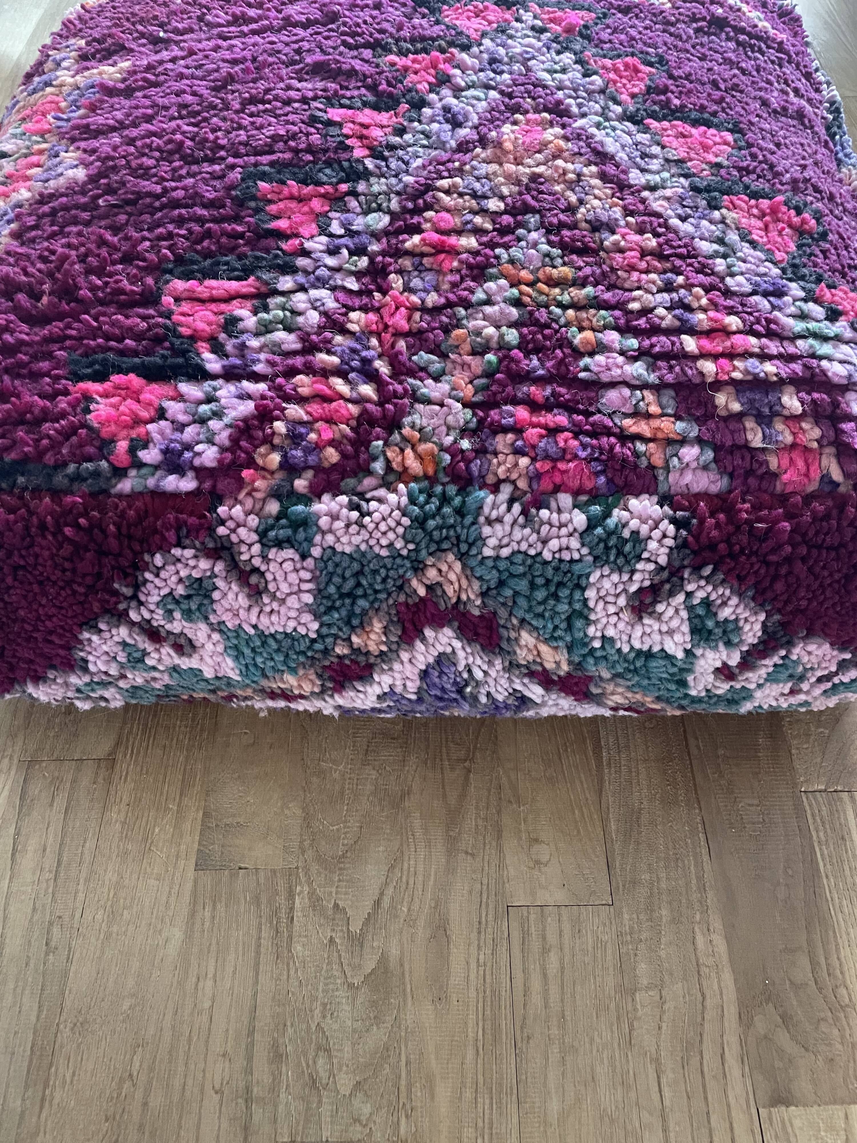 Colorful Berber pouf Moroccan pouf in bohemian dark purple wool