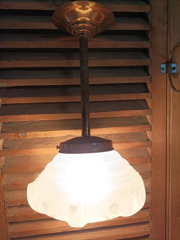 Chandelier with support copper globe art deco frosted glass