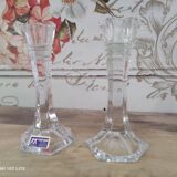 Set of 2 small Art Deco style candlesticks in Bohemian crystal