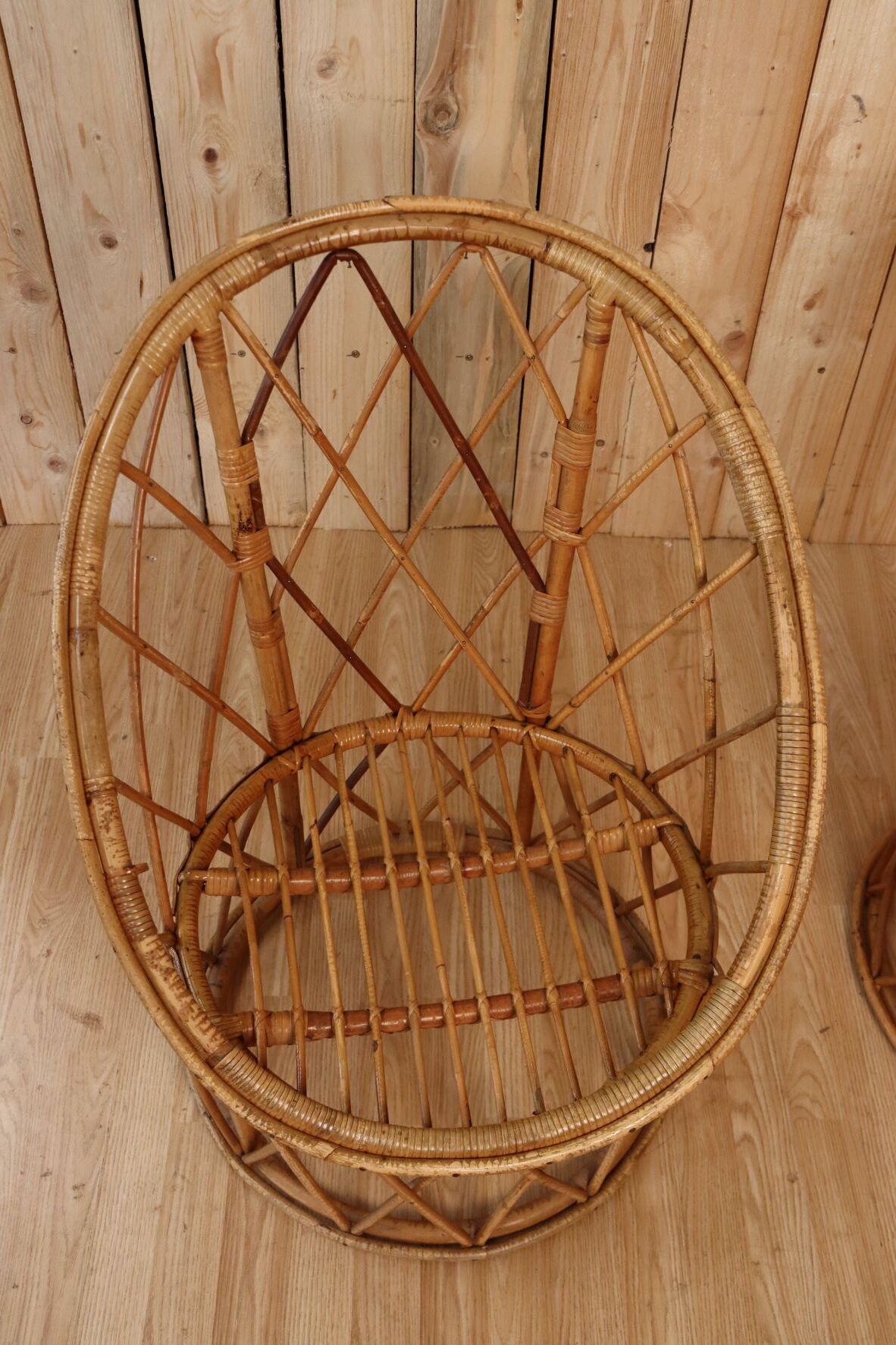 Pair rattan armchairs