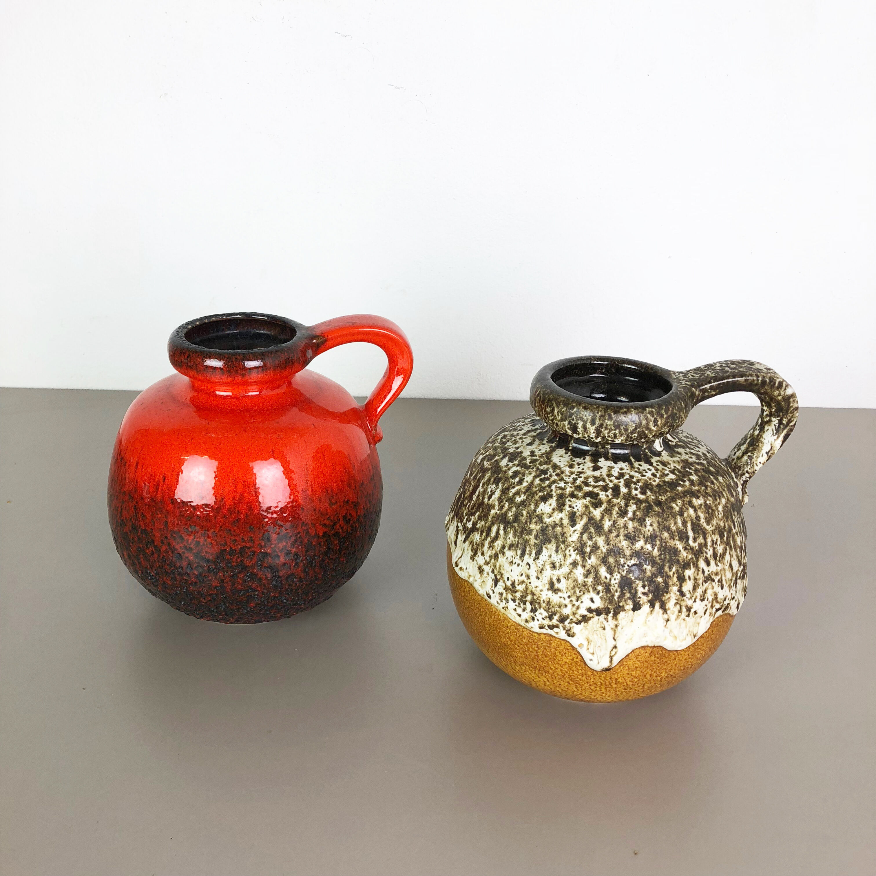 Set of Two Pottery Fat Lava Vases Model "484-21" Made by Scheurich Germany 1970s