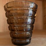 Daum Art Deco vase signed DAUM Croix de Lorraine Nancy FRANCE, smoked glass, faceted vase.