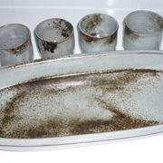 Ceramic fish dish and 4 pots for sauces from the 1960s