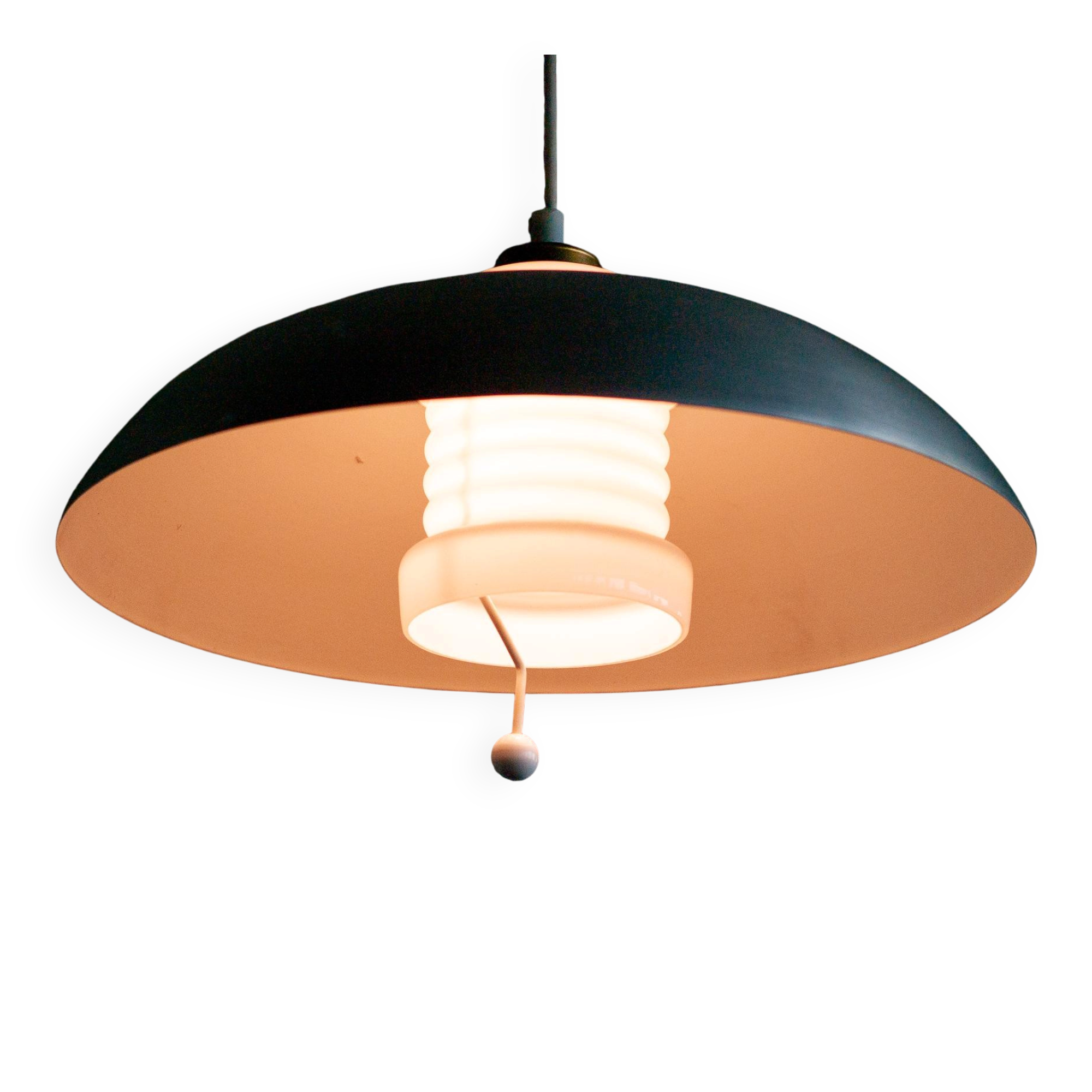 Nordiska Kompaniet adjustable pendant lamp, aluminium and porcelain, 1950