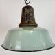 Industrial Petrol Enamel Factory Lamp with Cast Iron Top, 1960s