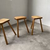 Set of 3 oak tripod stools