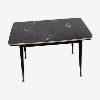 Table vintage plateau verre noir 2 allonges