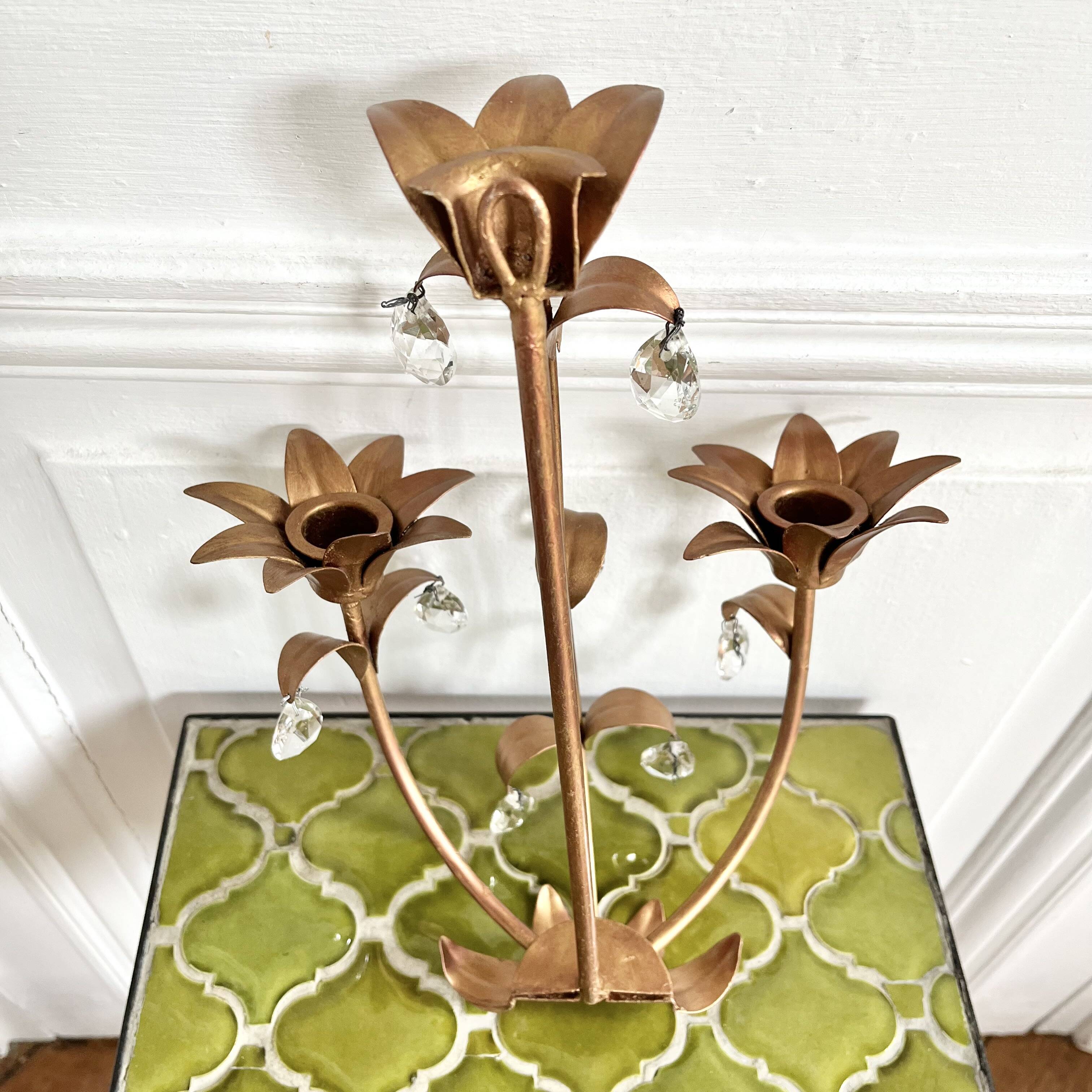 Flower and tassel applique candle holder