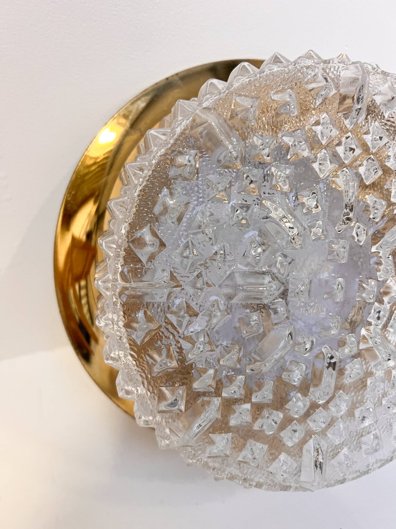 Gold colored glass ceiling or wall lamp in Hollywood style, 1970s