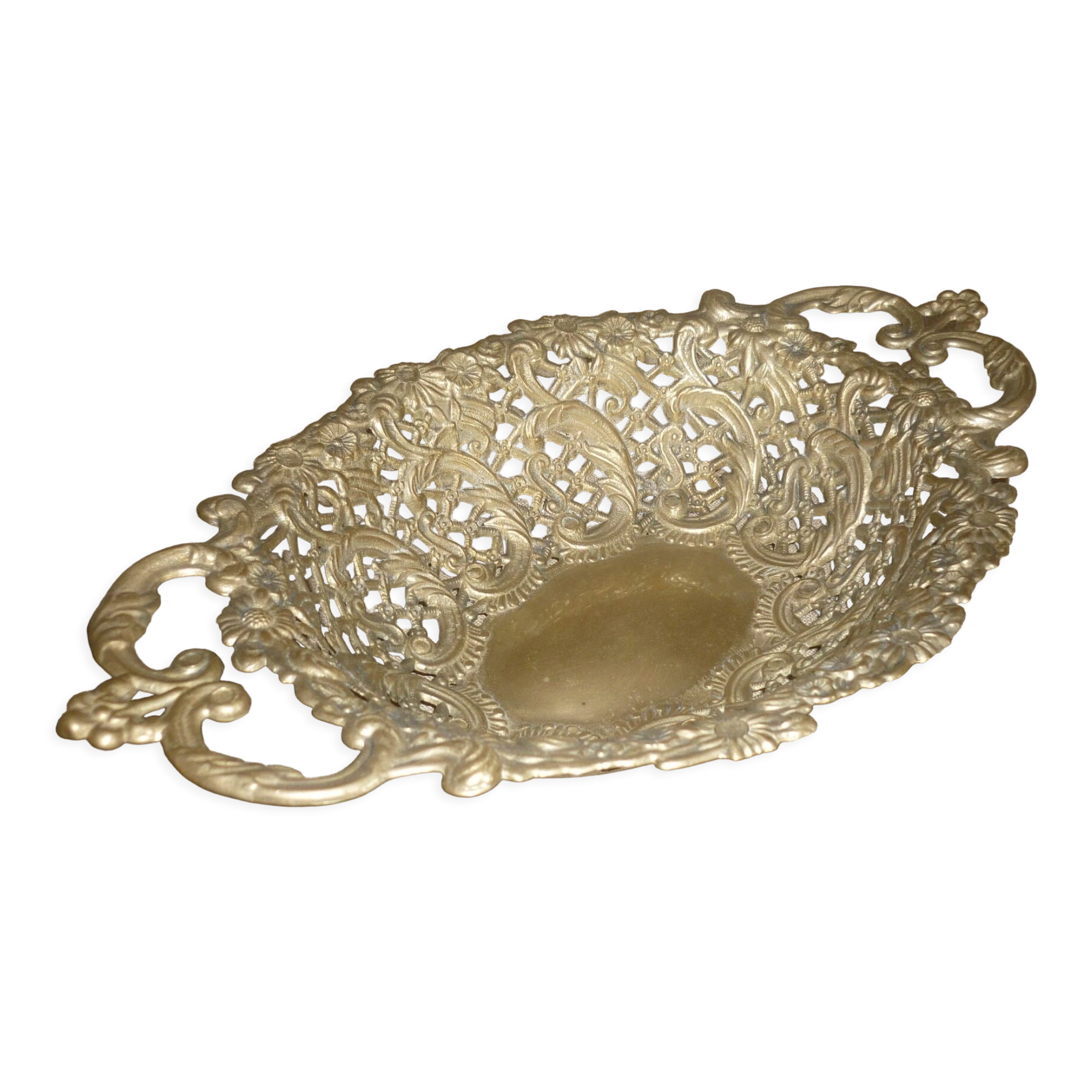 Fruit basket, bread basket with matt gilded bronze handles