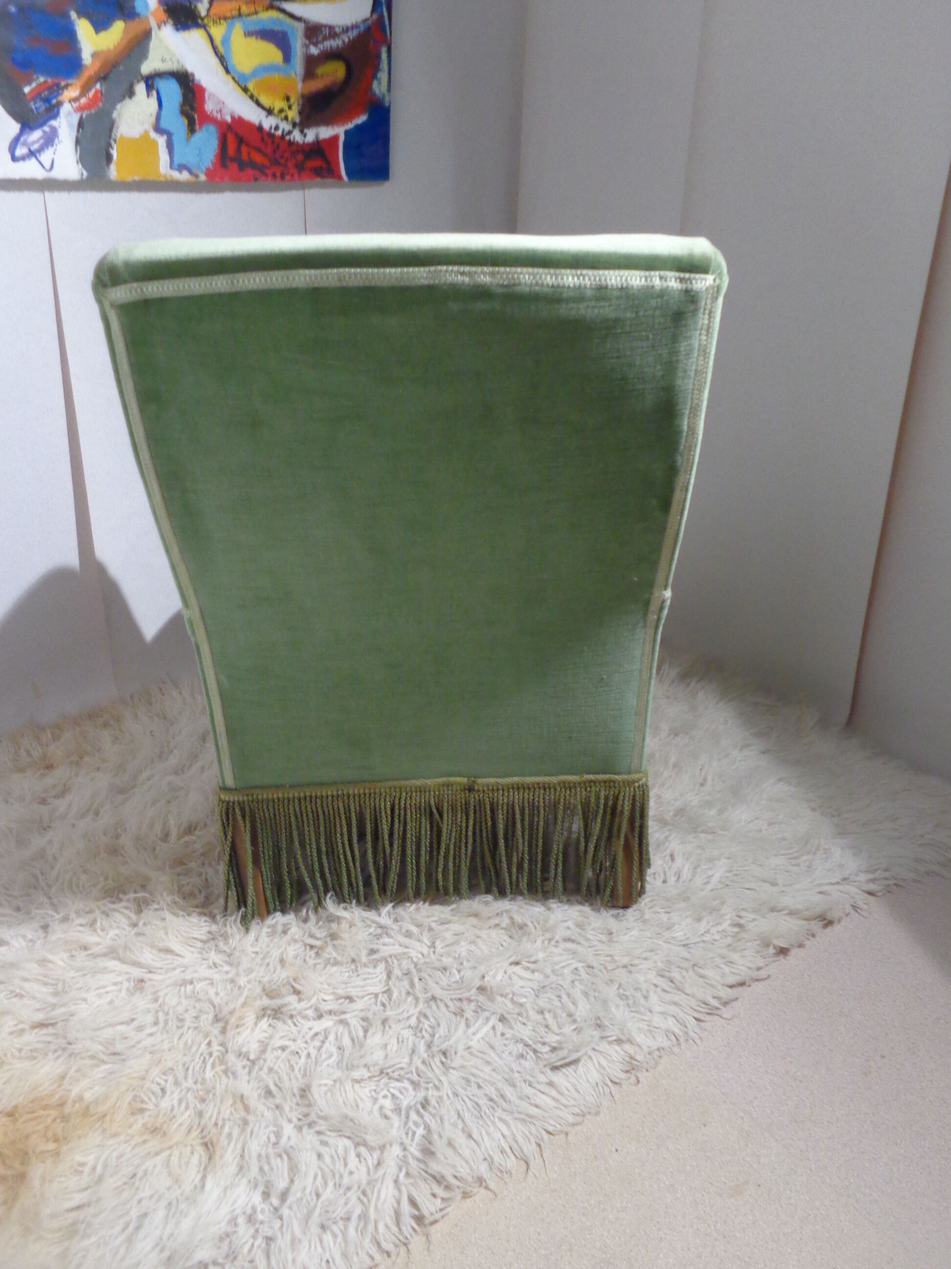 Pair of toad armchairs in green velvet