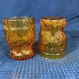Set of 4 glasses in pressed glass mold vintage geometric shape
