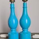 Pair of Philippe Capelle turquoise lacquered wooden table lamps MCM 1970s
