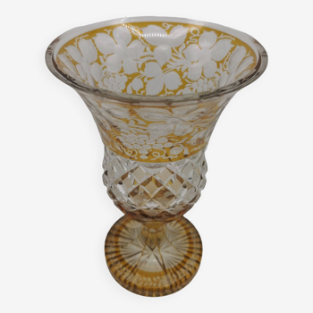 Amber yellow bohemian crystal vase
