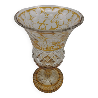 Amber yellow Bohemian crystal vase