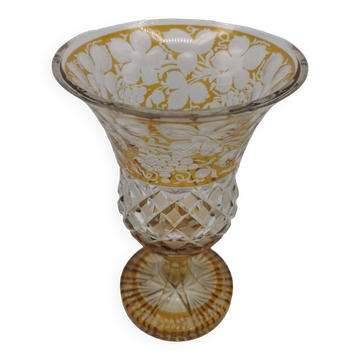 Amber yellow Bohemian crystal vase