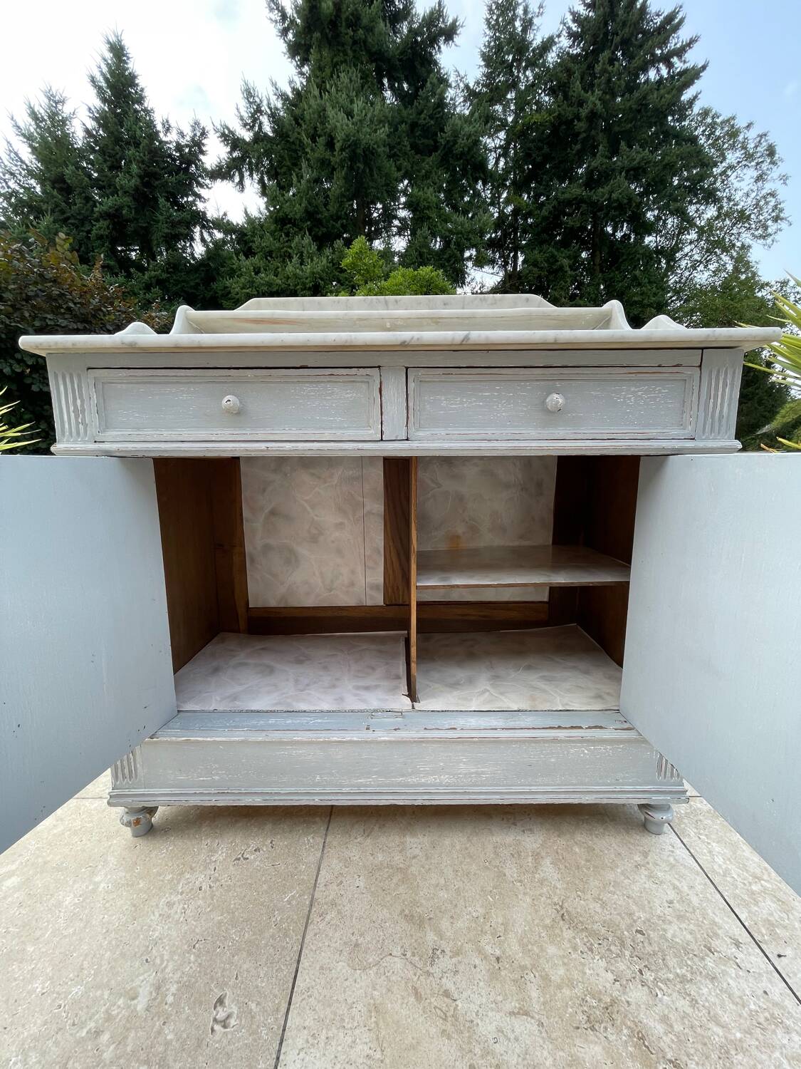 Antique bathroom cabinet with marble