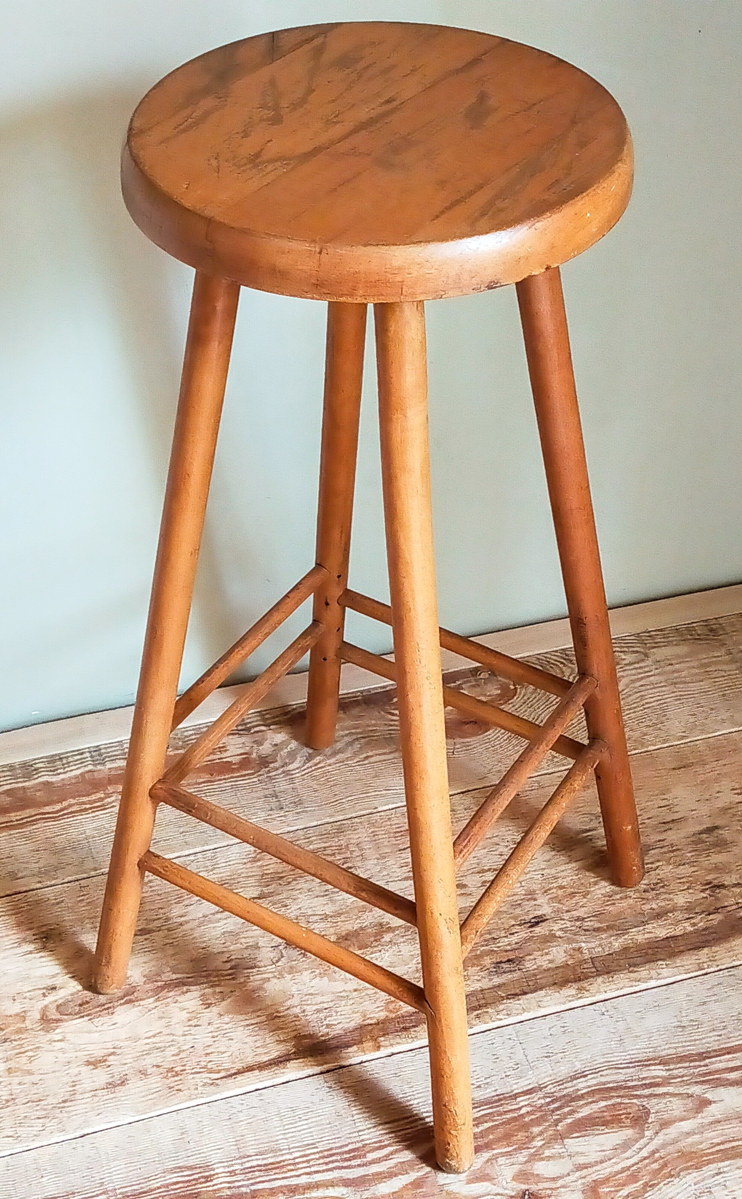 Vintage solid blond wood bar stool